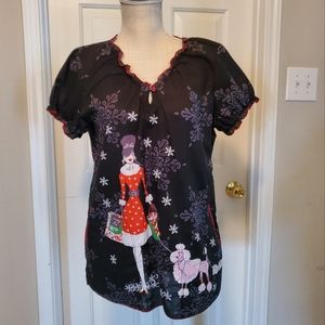 Women's Christmas Themed Scrub Top SZ Med 🎄